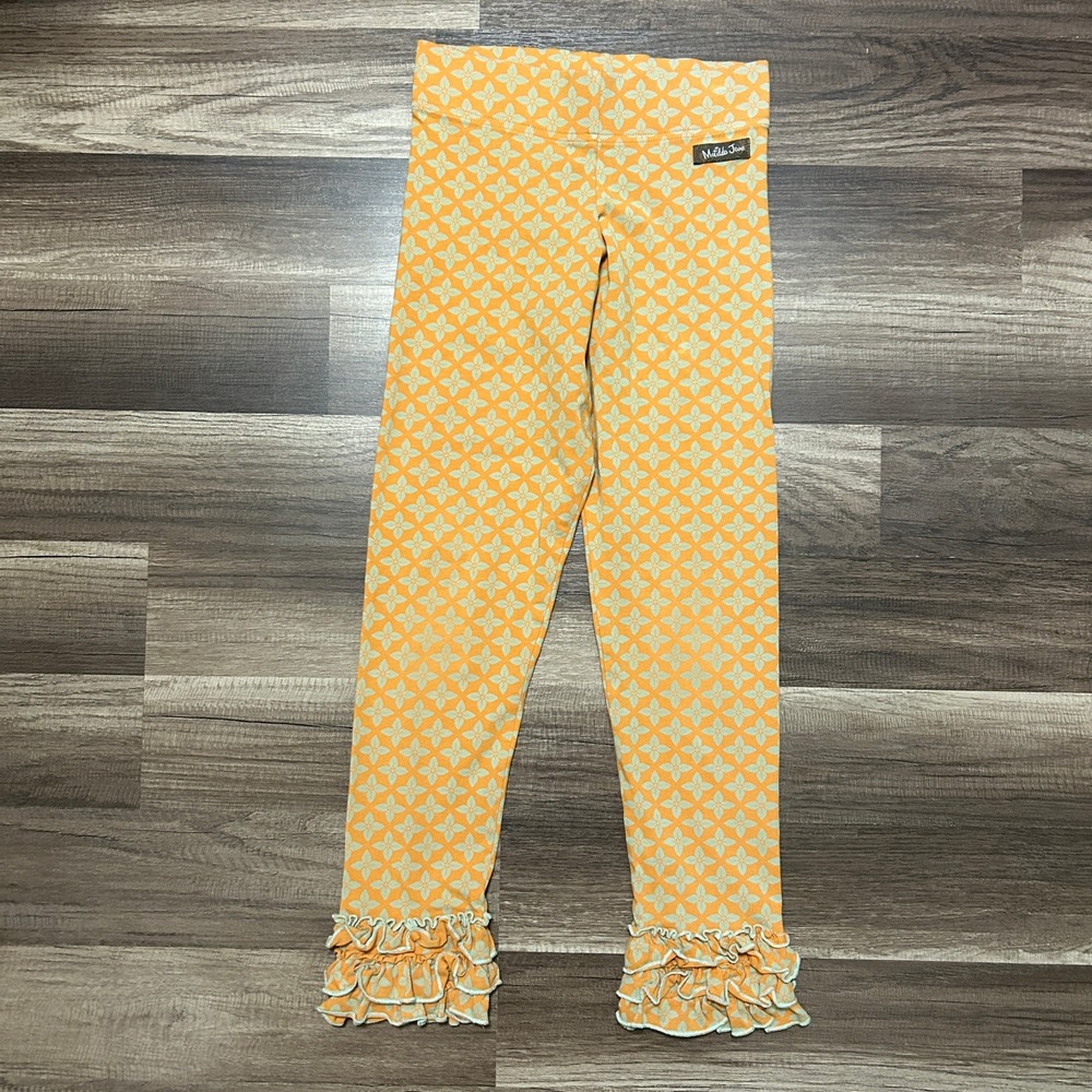 Matilda Jane Leggings Girls 10 Orange Floral Ruffle Cottagecore Whimsical Boho